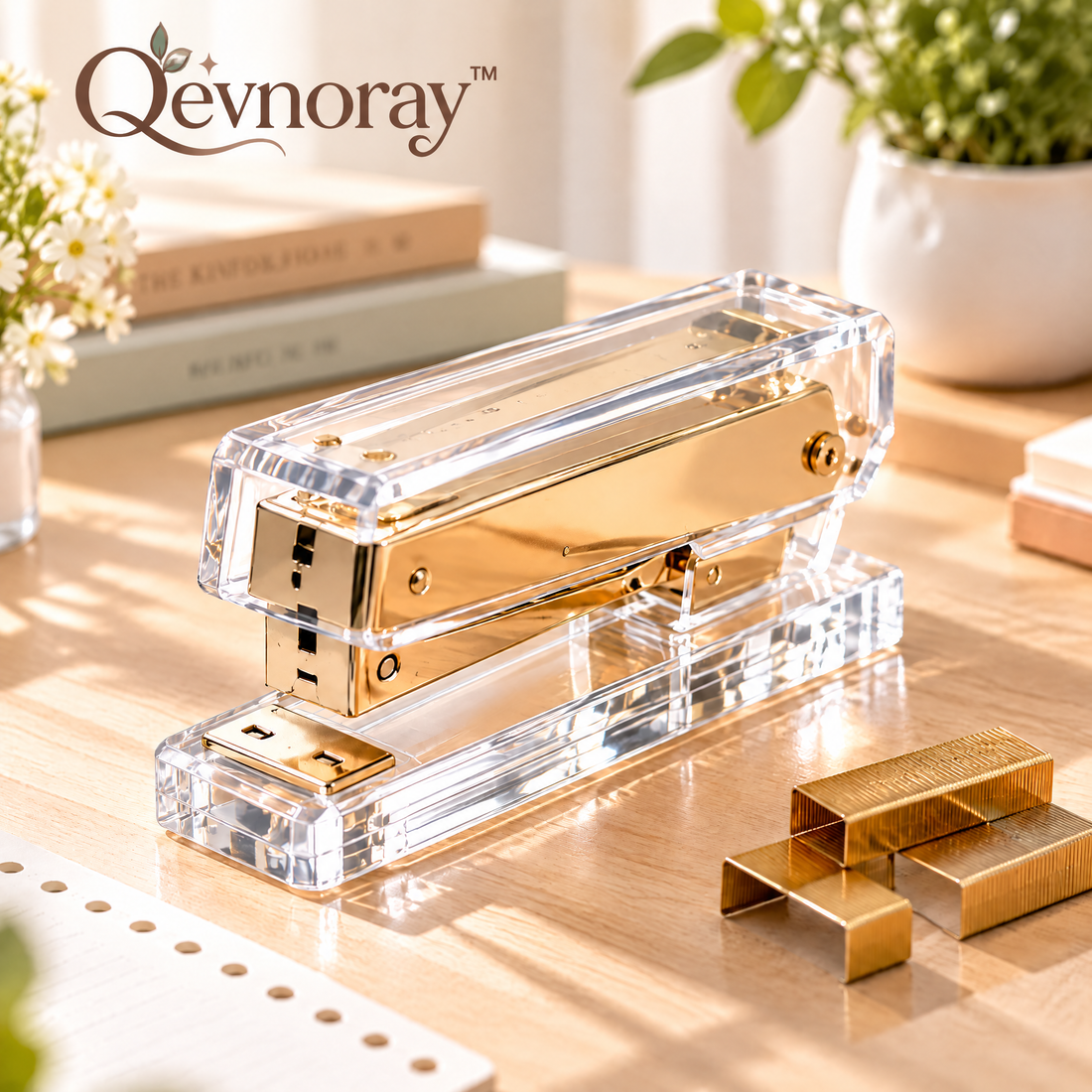 Qevnoray™ Crystal Acrylic Gold-Tone Stapler