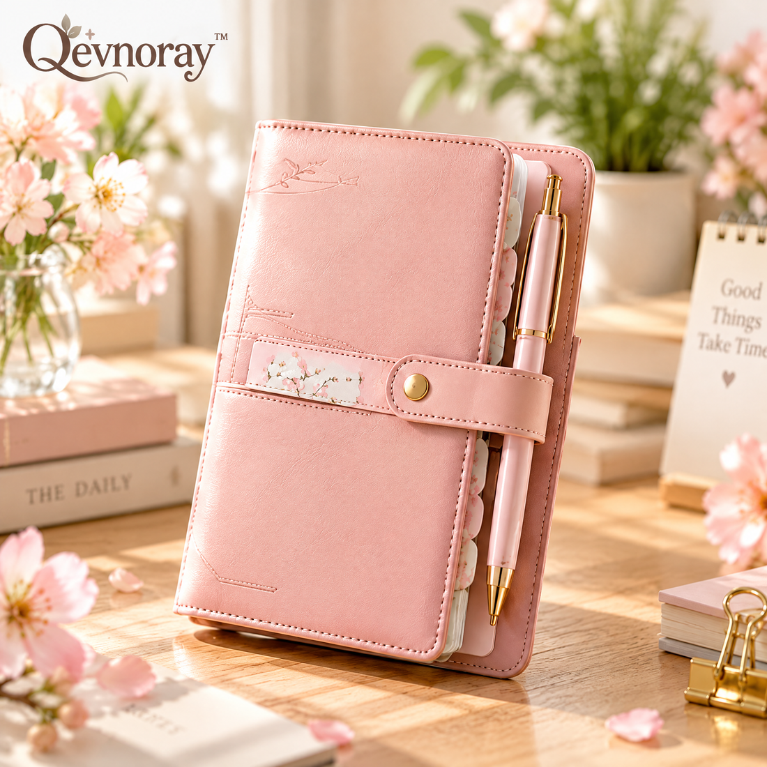 Qevnoray™ Blush Pink Snap-Close Planner Organizer