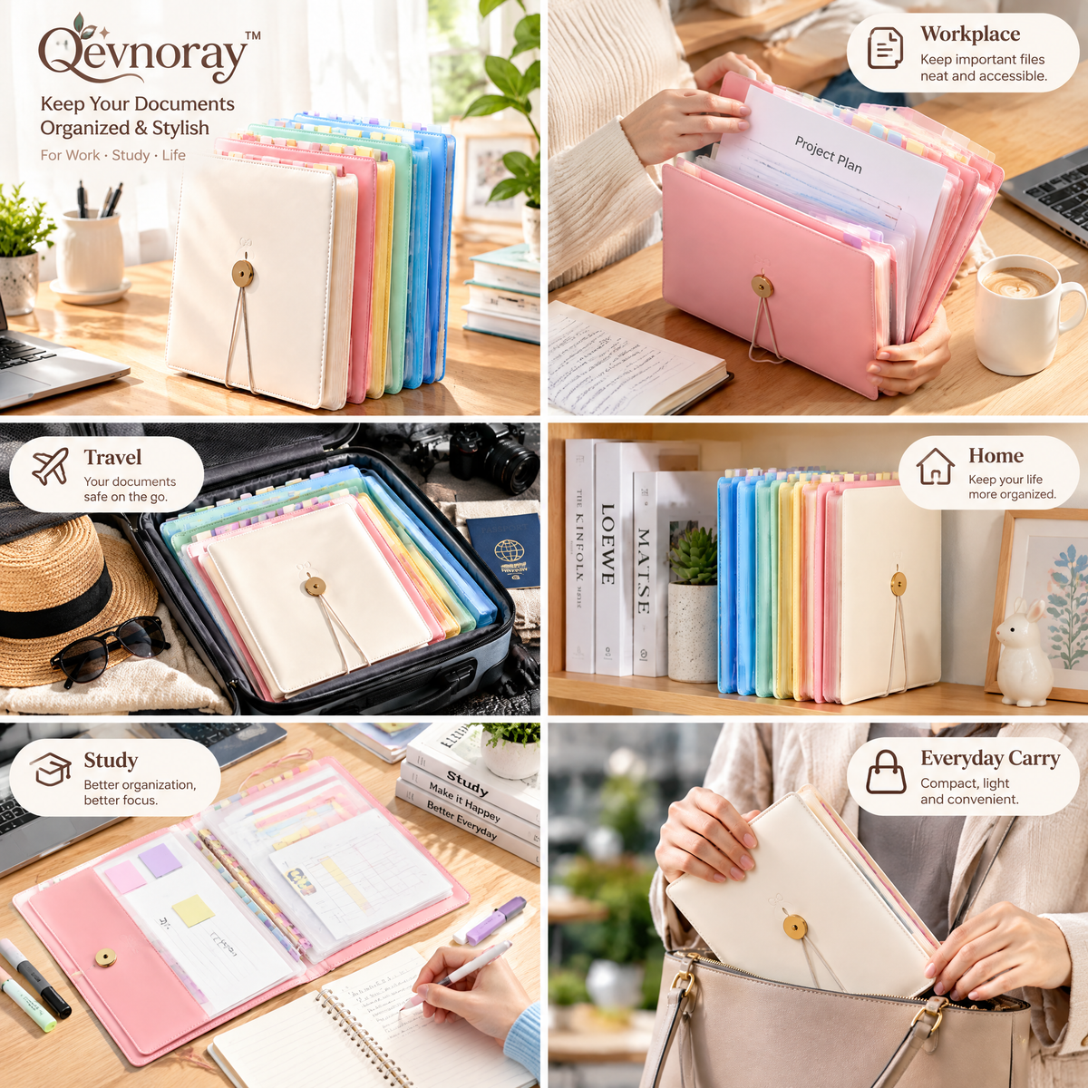 Qevnoray™ Pastel Tabbed Organizer Notebook