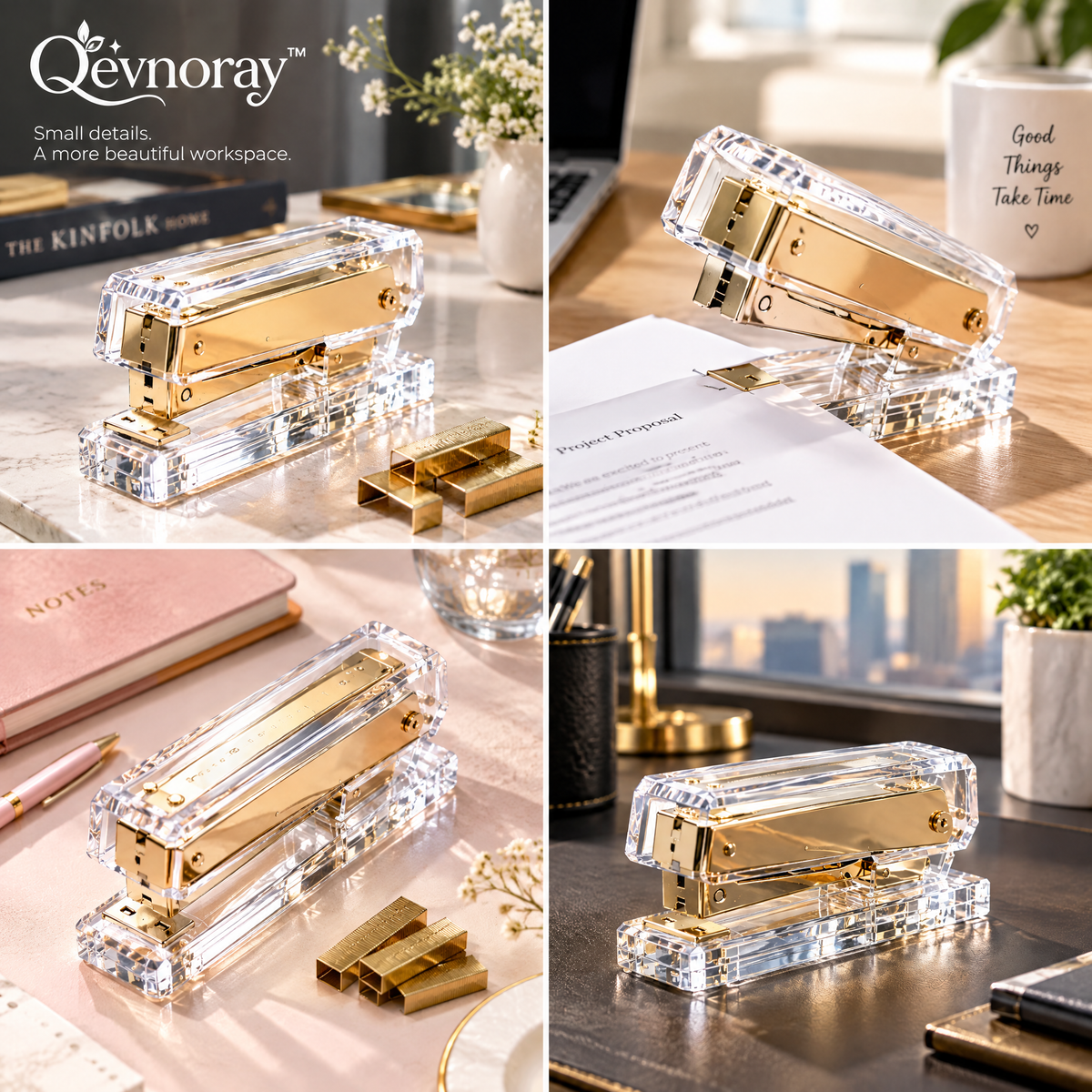 Qevnoray™ Crystal Acrylic Gold-Tone Stapler