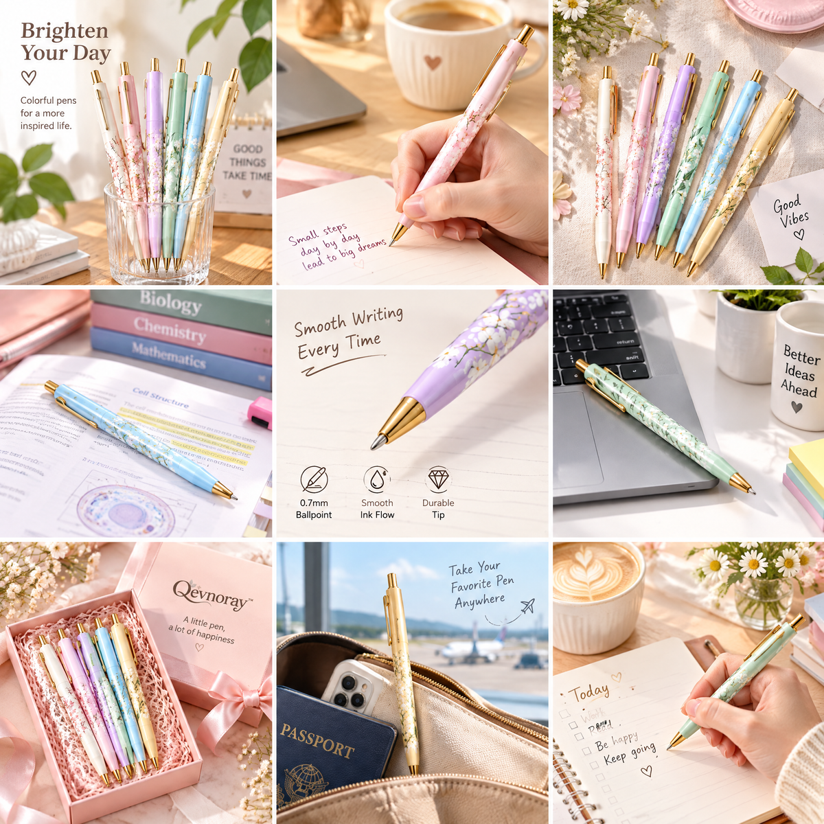 Qevnoray™ Sakura Pastel Retractable Gel Pen Set